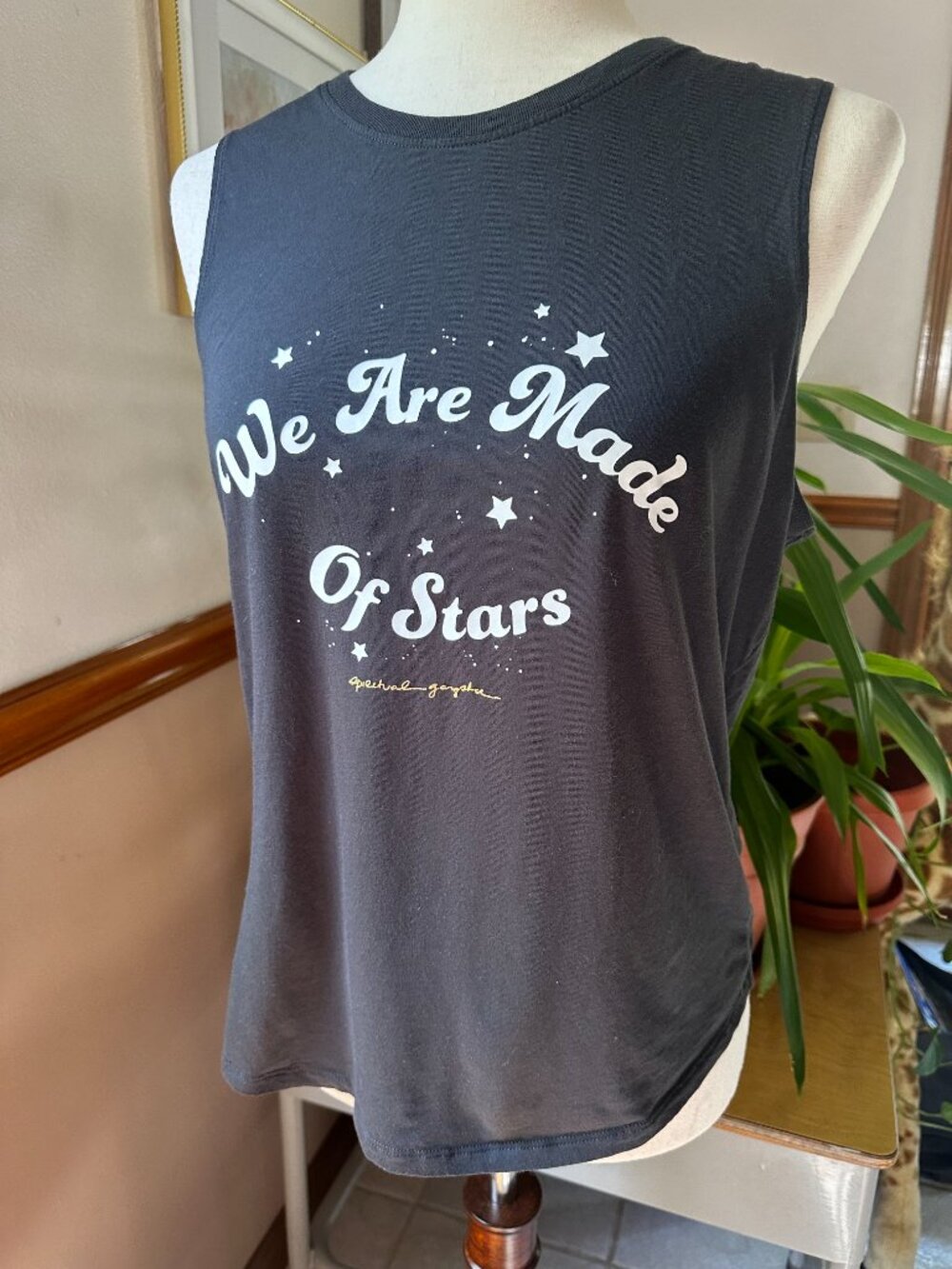 Spiritual Gangster Muscle Tee/Tank, Black and White, Stars Design, Like New, L